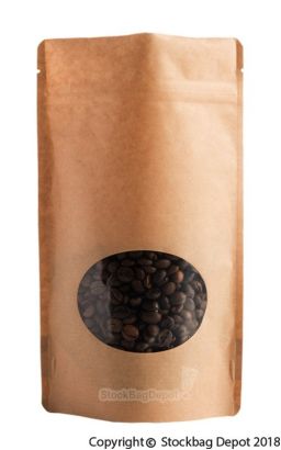 8oz Poly SUZP with Oval Window - Natural Kraft (Valve)